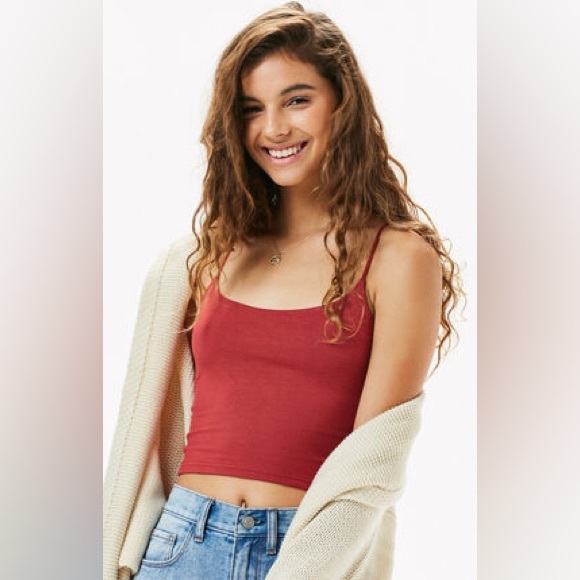 PS Basics by Pacsun Longline Easy Cropped Red Cami Top - Picture 1 of 7